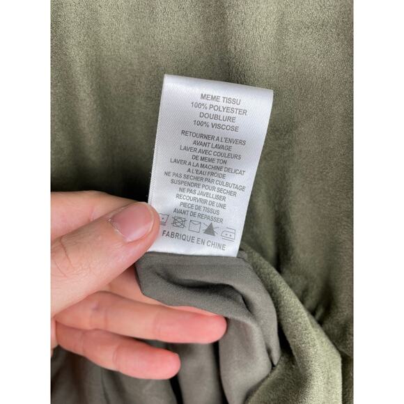 Miss Me Army Green Faux Suede Long Jacket Tie Front Boho Small Olive Utility - Picture 9 of 9